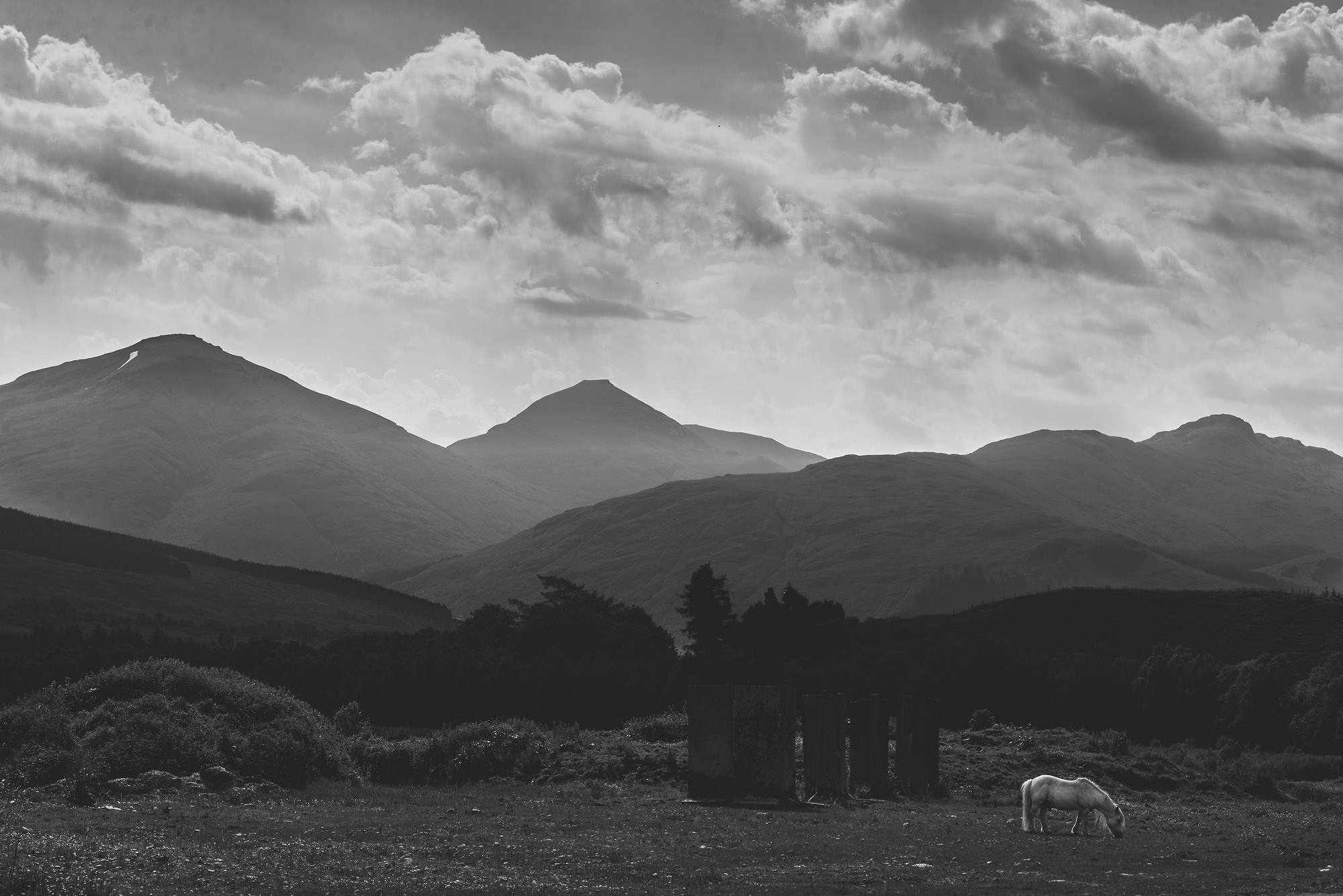 black and white mountain photograph