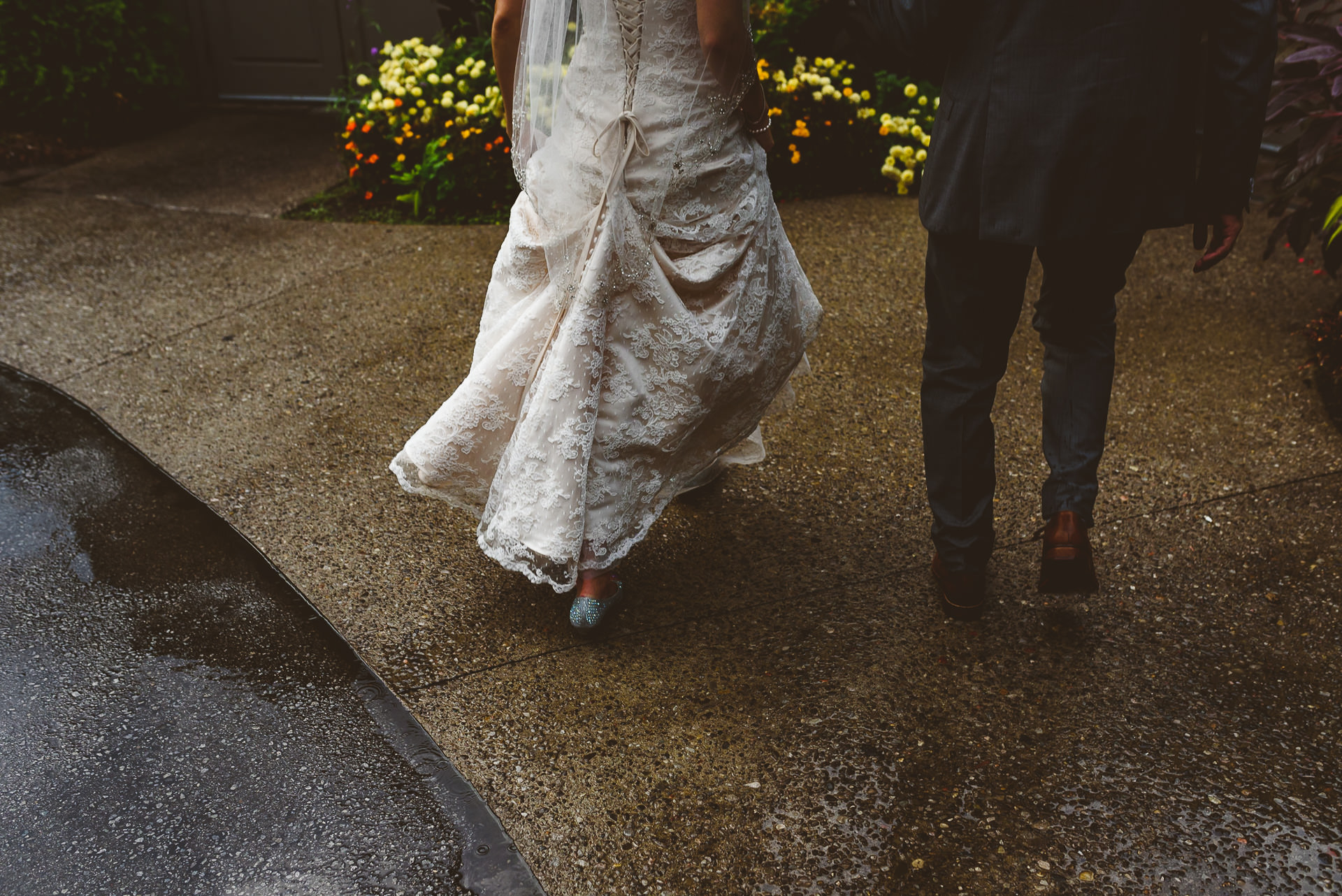 Couple walking to Ancaster Mill Wedding